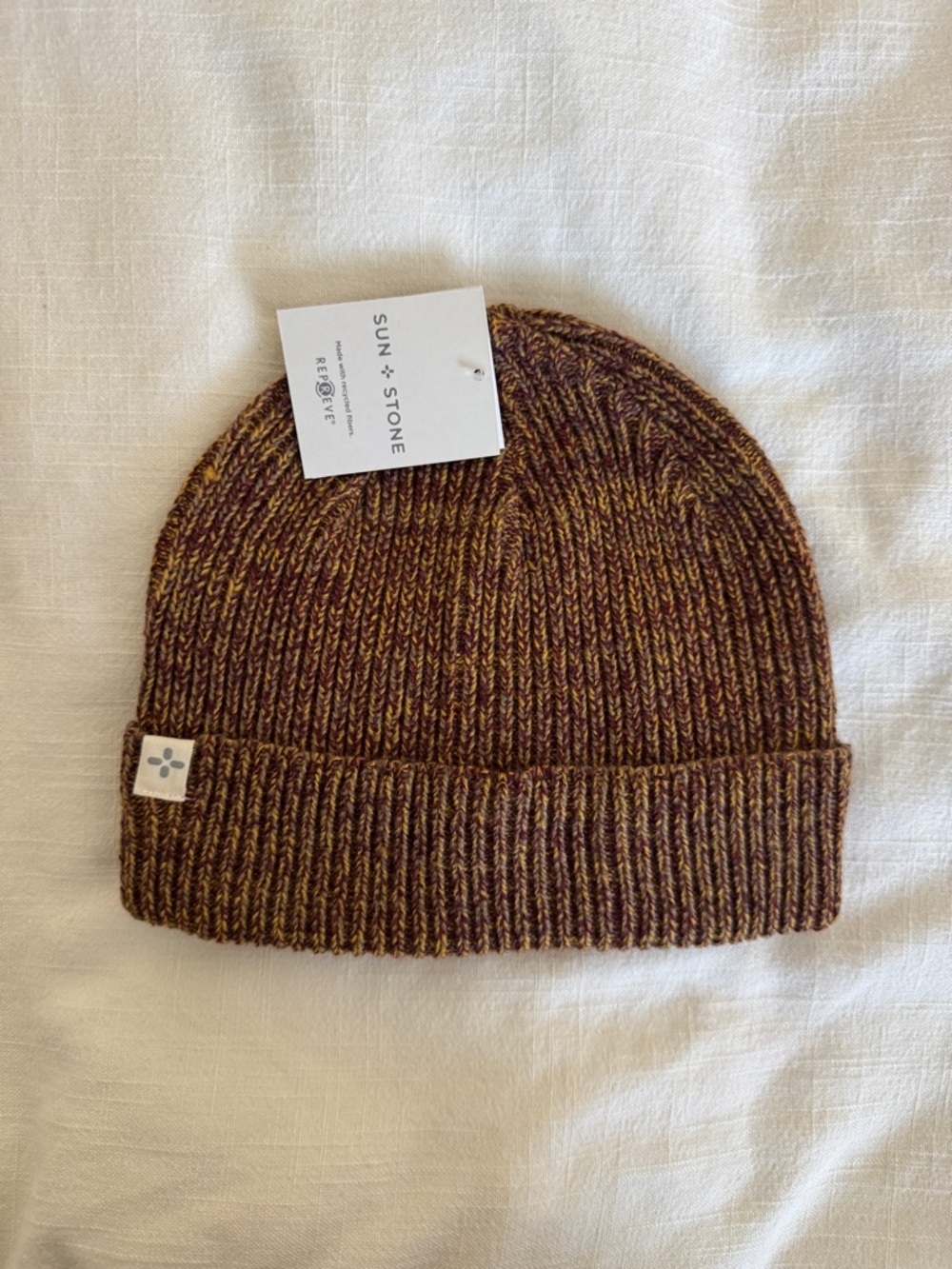 Sun + Stone Marled Tan and Gold Knit Beanie